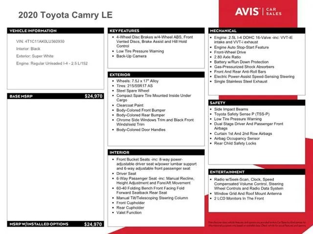 4T1C11AK0LU360930 2020 2020 Toyota Camry- LE 10