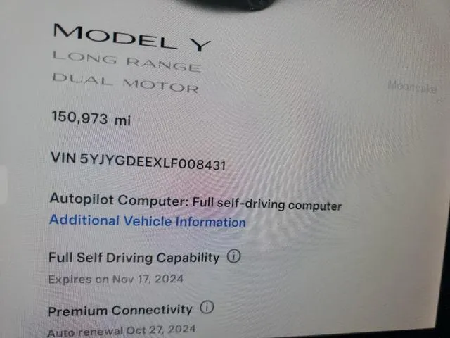 5YJYGDEEXLF008431 2020 2020 Tesla MODEL Y 9