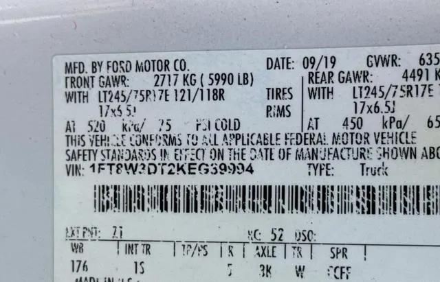 1FT8W3DT2KEG39994 2019 2019 Ford F-350- Super Duty 10