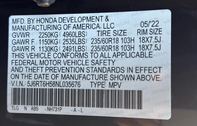 5J6RT6H58NL035676 2022 2022 Honda CR-V- EX 10