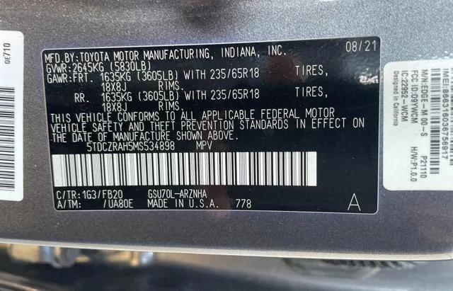 5TDCZRAH5MS534898 2021 2021 Toyota Highlander- L 10