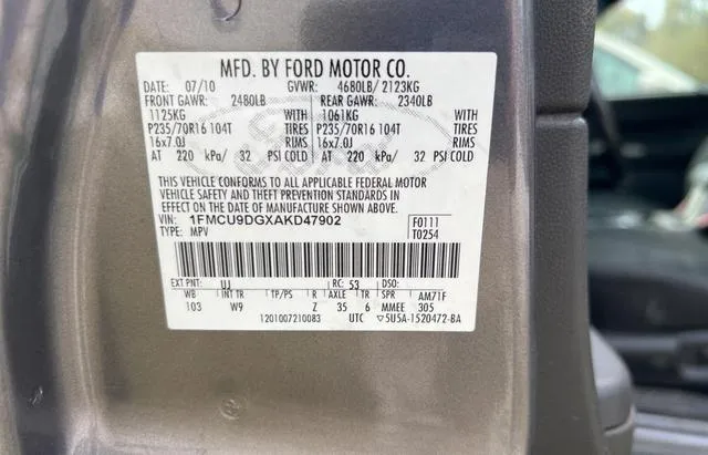 1FMCU9DGXAKD47902 2010 2010 Ford Escape- Xlt 10