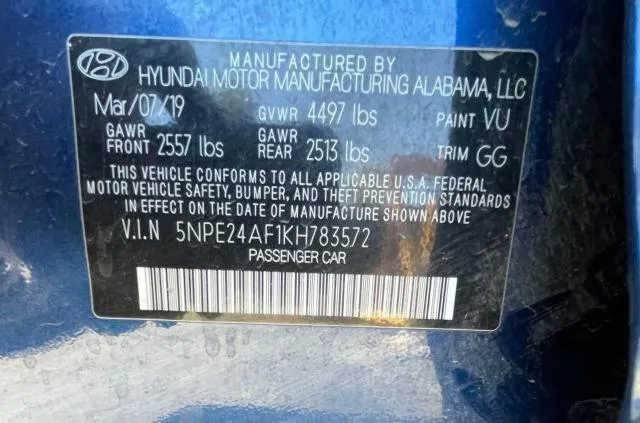 5NPE24AF1KH783572 2019 2019 Hyundai Sonata- SE 10