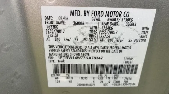 1FTRW14W77KA78347 2007 2007 Ford F-150- Supercrew 10