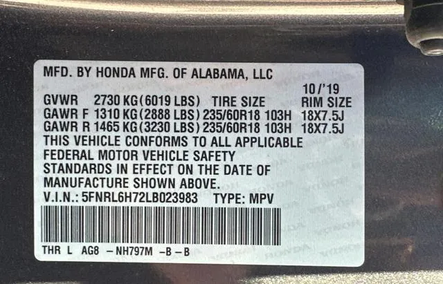 5FNRL6H72LB023983 2020 2020 Honda Odyssey- Exl 10