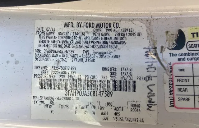 3FAHP0JA5CR147589 2012 2012 Ford Fusion- Sel 10