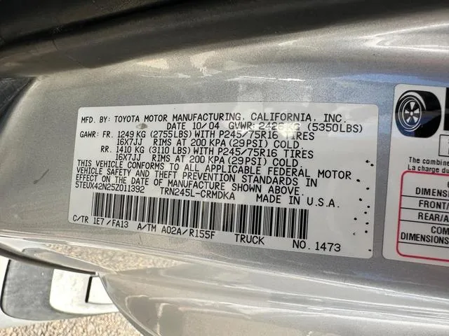 5TEUX42N25Z011392 2005 2005 Toyota Tacoma- Access Cab 10