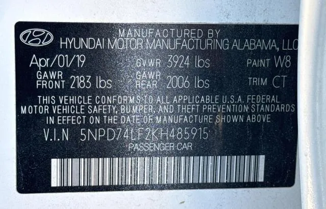 5NPD74LF2KH485915 2019 2019 Hyundai Elantra- SE 10