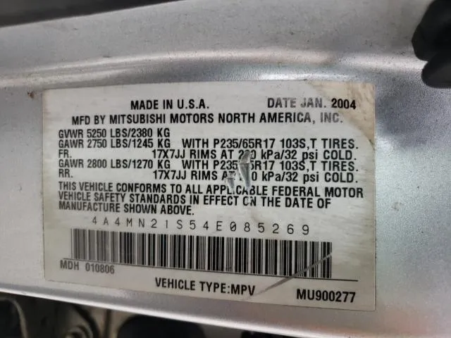 4A4MN21S54E085269 2004 2004 Mitsubishi Endeavor- LS 10