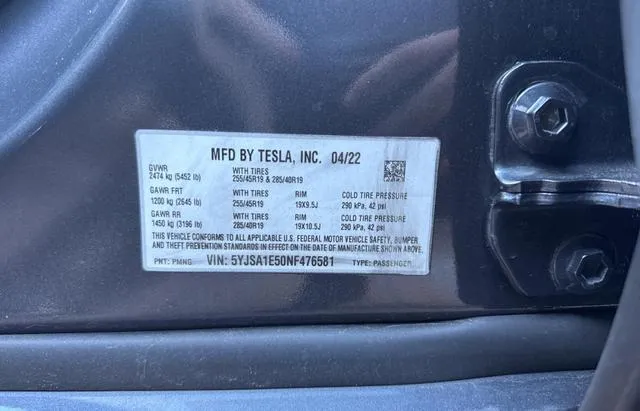 5YJSA1E50NF476581 2022 2022 Tesla MODEL S 10