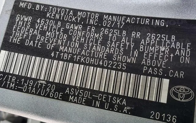 4T1BF1FK0HU402235 2017 2017 Toyota Camry 10