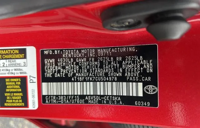 4T1BF1FK7CU504978 2012 2012 Toyota Camry- Base 10