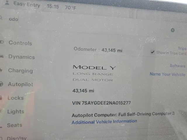 7SAYGDEE2NA015277 2022 2022 Tesla MODEL Y 9