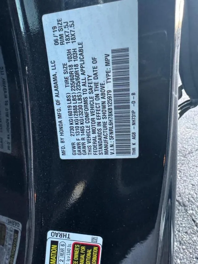 5FNRL6H78KB125979 2019 2019 Honda Odyssey- Exl 10