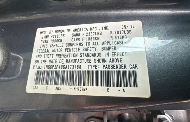 1HGCP2F40CA173788 2012 2012 Honda Accord- Lxp 10