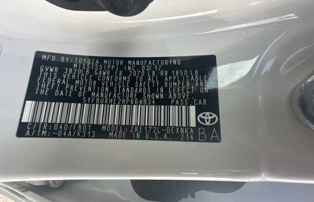 5YFBURHE2HP664934 2017 2017 Toyota Corolla- L 10