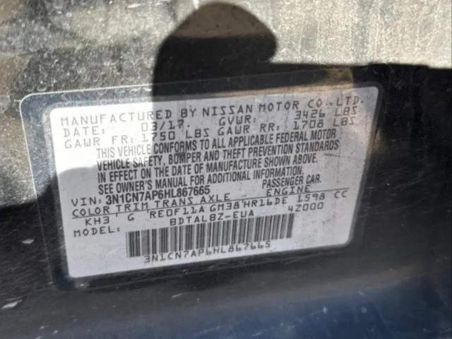 3N1CN7AP6HL867665 2017 2017 Nissan Versa- S 10