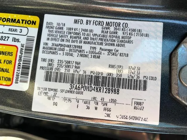 3FA6P0HD4KR128988 2019 2019 Ford Fusion- SE 10