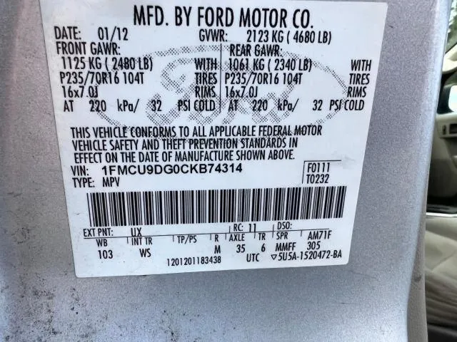 1FMCU9DG0CKB74314 2012 2012 Ford Escape- Xlt 10