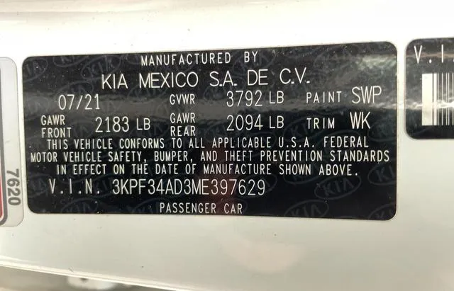 3KPF34AD3ME397629 2021 2021 KIA Forte- Gt Line 10