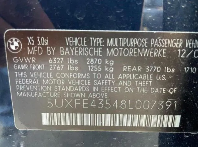 5UXFE43548L007391 2008 2008 BMW X5- 3-0I 10