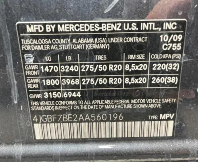 4JGBF7BE2AA560196 2010 2010 Mercedes-Benz GL-Class- 450 4Matic 10